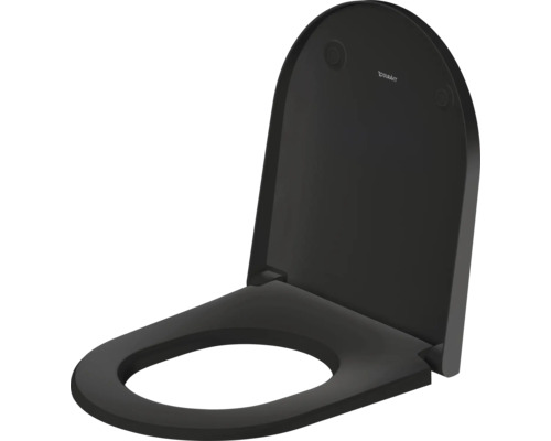 Duravit Toilettensitz mit Deckel in Schwarz matt, D-Form.