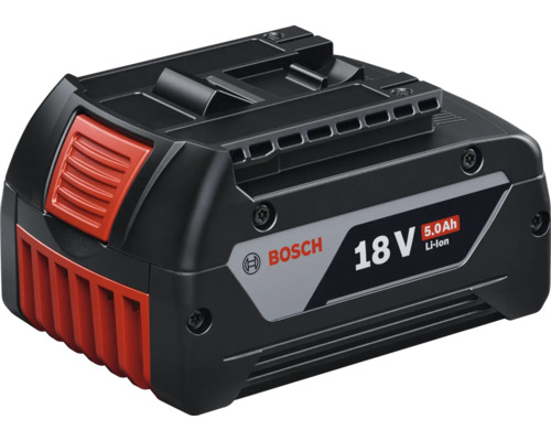 Ersatzakku Bosch Professional GBA 18V 5.0Ah Bosch Akkupack 18 Volt 5,0 Amperestunden Lithium-Ionen in Schwarz und Rot.