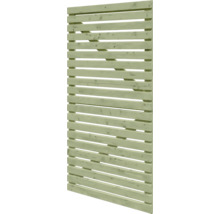 Sichtschutzelement aus Holz mit waagerechten Lamellen und diagonaler Verstrebung.