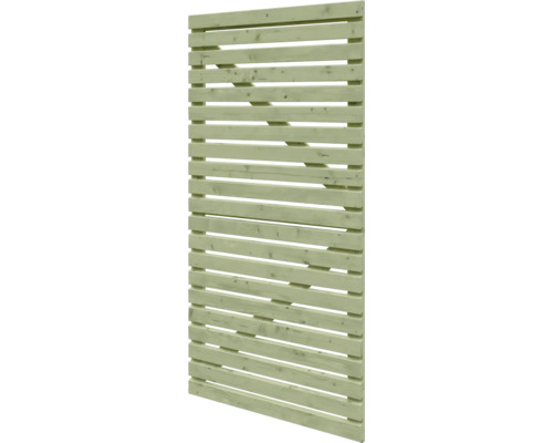 Sichtschutzelement aus Holz mit waagerechten Lamellen und diagonaler Verstrebung.