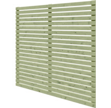 Zaunelement aus Holz mit horizontalen Lamellen für Sichtschutz im Garten.