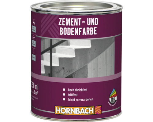 Hornbach Zement- und Bodenfarbe 750 Milliliter, hoch abriebfest und trittfest, wasserverdünnbar, für innen und außen geeignet.