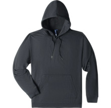 Schwarzer Kapuzenpullover mit Kängurutasche und Kordelzug.