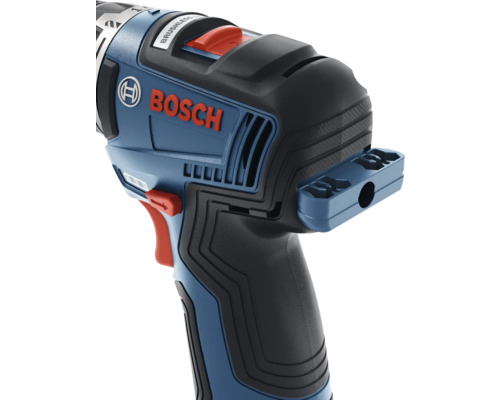 Bosch Akkuschrauber mit bürstenlosem Motor, Bithalter und Bosch Logo.