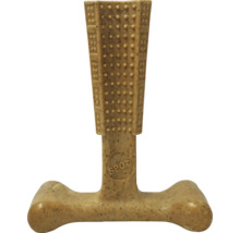 Kauknochen für Hunde in T-Form mit genoppter Oberfläche zur Zahnpflege, beige gesprenkelt, Spot Logo.