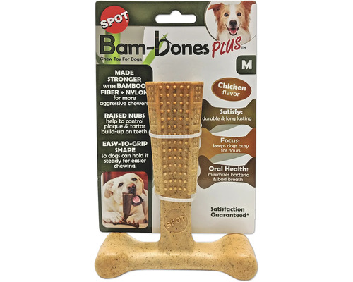 Spot Logo. Bam-Bones Plus Kauspielzeug für Hunde aus Bambusfaser und Nylon mit Hähnchengeschmack und Noppen zur Zahnpflege in Größe Medium.