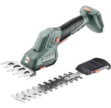 Akku-Gras- und Strauchschere Metabo SGS 18 LTX Q mit zwei auswechselbaren Aufsätzen.