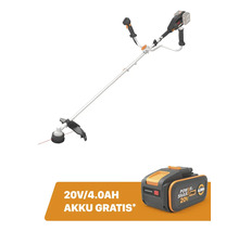 Worx Akku-Sense mit Zweihandgriff und einem gratis 20 Volt 4,0 Amperestunden Akku.