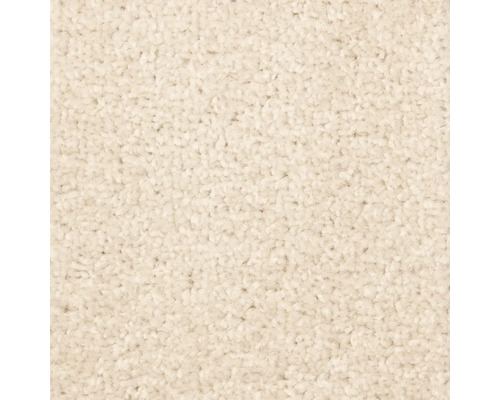 Nahaufnahme eines cremefarbenen Teppichbodens mit Hochflor-Struktur.