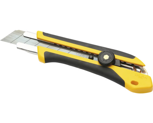 Olfa Abbrechklingenmesser mit Feststellrad, ergonomischer Griff in Gelb und Schwarz, Stahlklinge.