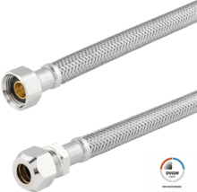 Flexibler Panzerschlauch aus Edelstahl mit DVGW Zertifizierung für Sanitäranschlüsse.