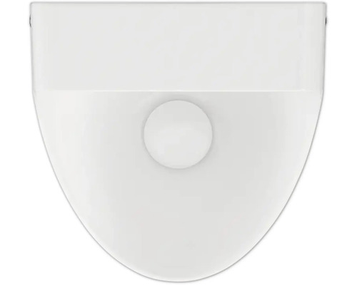 Draufsicht auf ein wandhängendes Toilettenbecken aus weißer Keramik in ovaler Form.