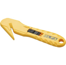 Olfa Sicherheitsmesser mit verdeckter Klinge und gelbem Kunststoffgriff.