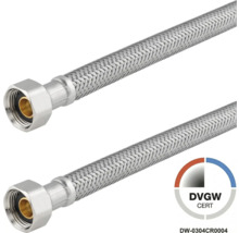 Flexibler Panzerschlauch mit Edelstahlgeflecht und DVGW Zertifizierung.