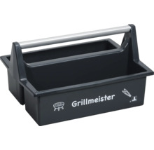 Tragekasten für Grillzubehör mit zwei Fächern, Symbolen für Grill und Zange, Aufschrift Grillmeister und allit Logo.