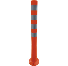 Flexibler Leitpfosten aus Kunststoff in Orange mit silbernen Reflexstreifen und rundem Standfuß.