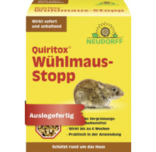 Neudorff Quiritox Wühlmaus-Stopp, auslegefertiges Vergrämungsmittel gegen Wühlmäuse in einer Packung mit Neudorff Logo.