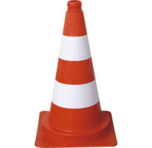 Orange-weiß gestreifter Leitkegel aus Kunststoff zur Baustellenabsicherung.