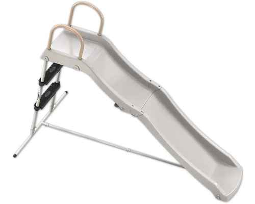 Freistehende Kinderrutsche mit Leiter und Handläufen aus Kunststoff und Metall.