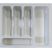 Weißer Besteckkasten aus Kunststoff mit fünf Fächern für Schubladen.