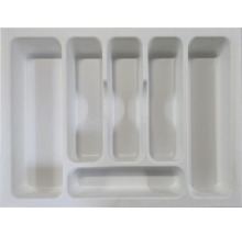 Weißer Besteckkasten aus Kunststoff mit sechs Fächern für die Schublade.