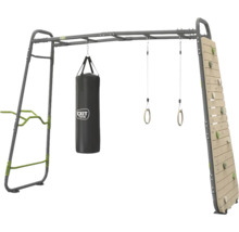 EXIT Toys Outdoor-Fitnessstation mit Hangelleiter, Boxsack, Turnringen und Kletterwand.