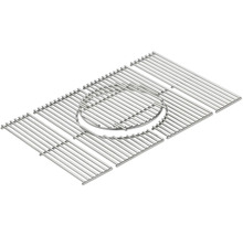 Vierteiliger Grillrost aus Edelstahl mit runder Aussparung für Grilleinsätze.