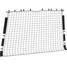 Schwarzes Anhängernetz zur Ladungssicherung mit quadratischen Maschen und Befestigungsschlaufen.