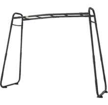 Schwarzes EXIT Klettergerüst aus Metall mit Hangelleiter für den Garten.