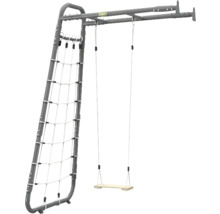 EXIT Toys Klettergerüst aus Metall mit einem Kletternetz und einer Schaukel mit Holzsitz.