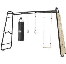 EXIT Toys GetSet Fitnessstation für draußen mit Hangelleiter, Boxsack, Turnringen, Schaukel und Kletterwand.