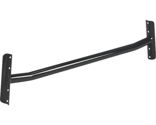 Schwarze Metallstange mit Befestigungsplatten zur Wandmontage.