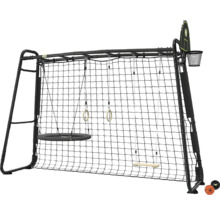 EXIT Toys Klettergerüst mit Fußballtor, Nestschaukel, Turnringen, klassischer Schaukel und Basketballkorb aus Metall.