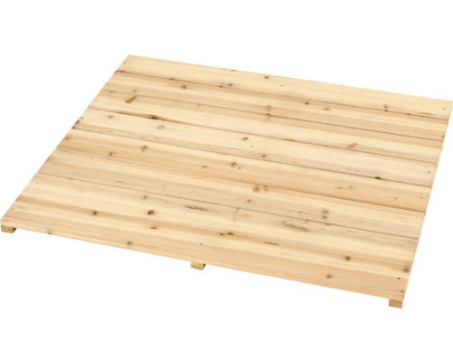 Holzfussboden-Element aus hellen Nadelholz-Dielen für Gartenhäuser oder Terrassen.