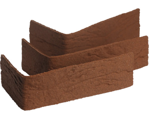 Braune Eckverblender in L-Form mit strukturierter Holzoptik.