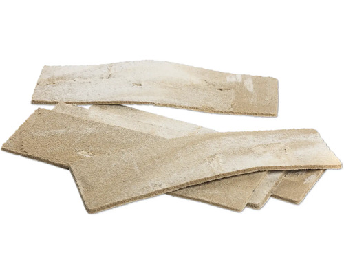 Rechteckige beige Verblender in Steinoptik mit strukturierter Oberfläche für die Wandgestaltung.