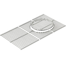 Rechteckiger Grillrost aus Edelstahl mit einem herausnehmbaren runden Einsatz.