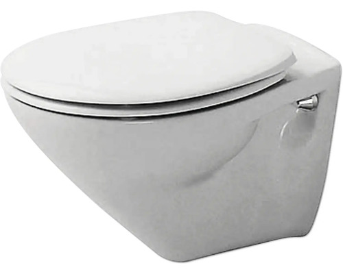 Wand-WC aus Keramik mit geschlossenem WC-Sitz.