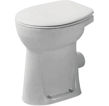 Stand-WC mit geschlossenem Deckel aus weißer Keramik.