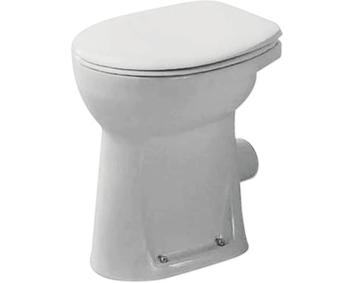 Stand-WC mit geschlossenem Deckel aus weißer Keramik.