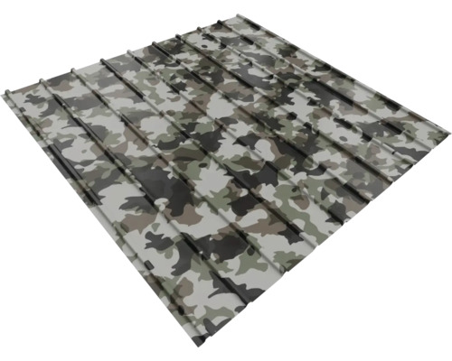 Trapezblech aus Metall mit Camouflage-Muster.