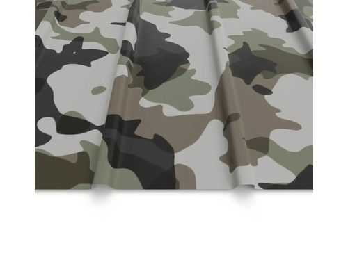 Trapezblech mit Camouflage-Muster für Dach und Wand.