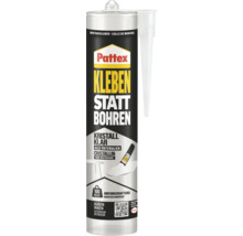Pattex Montagekleber Kleben statt Bohren Kristallklar, Kartusche für innen und außen, Anfangshaftung 100 Kilogramm pro Quadratmeter.