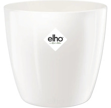 Weißer runder Blumentopf aus Kunststoff mit Elho Logo.
