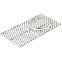 Rechteckiger Grillrost aus Edelstahl mit kreisförmigem Einsatz für ein modulares Grillsystem.