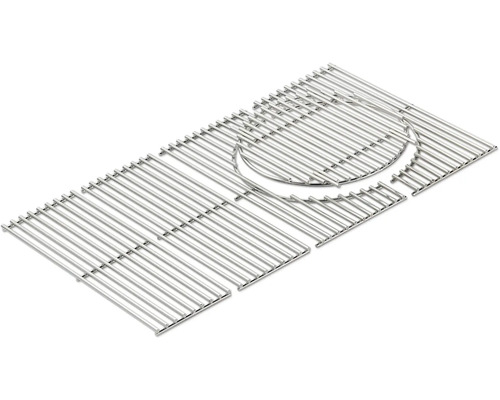 Rechteckiger Grillrost aus Edelstahl mit kreisförmigem Einsatz für ein modulares Grillsystem.