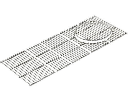 Grillrost aus Edelstahl, rechteckig, mit runder Aussparung für Grill-Zubehör.