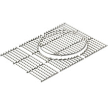 Rechteckiger Grillrost aus Edelstahl mit herausnehmbarem rundem Einsatz für modulares Grillzubehör.