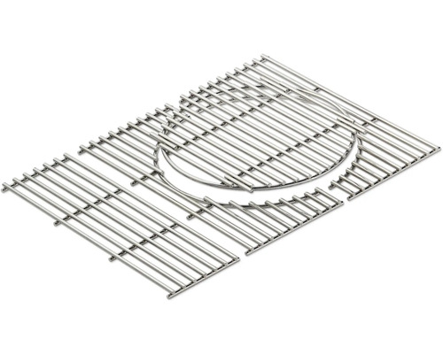 Rechteckiger Grillrost aus Edelstahl mit herausnehmbarem rundem Einsatz für modulares Grillzubehör.