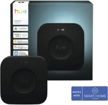 Schwarzer Philips Hue Bridge Pro Smart Hub, kompatibel mit Matter, Alexa, Apple Home, Google Home, Samsung SmartThings und Hornbach Smart Home.